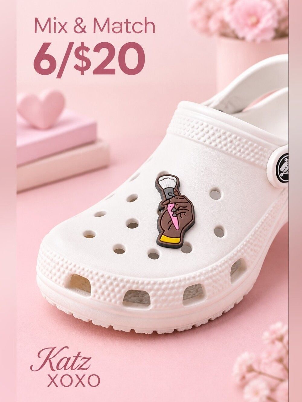 Makeup Brush Cosmetics Croc Charm Shoe Jewelry Girly Black Woman Hand